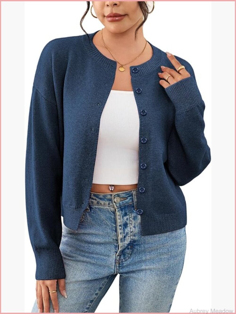 Cropped Cardigan Sweater, Long Sleeve Button Up Open Front Knit